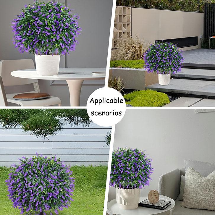 A set of 2 artificial simulated lavender flower arrangements, decorative artificial shrubs with thorns, UV resistant artificial evergreen trees for porch, outdoor flower pots, indoor flower pots