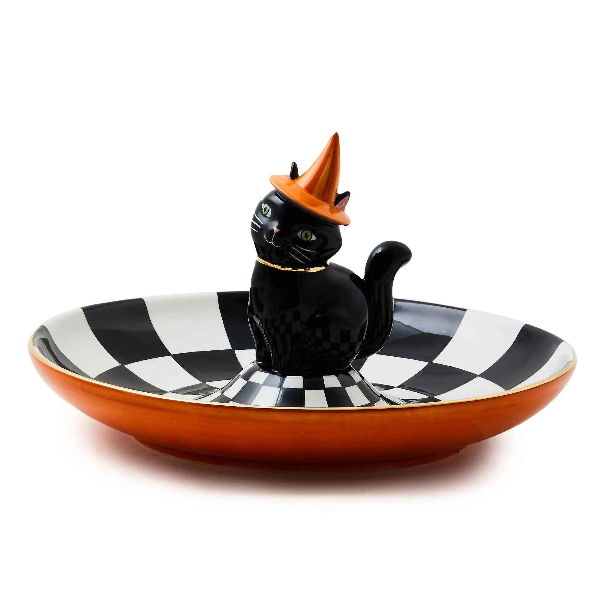 MacKenzie- Childs Trick or Treat Cat Check Candy Dish