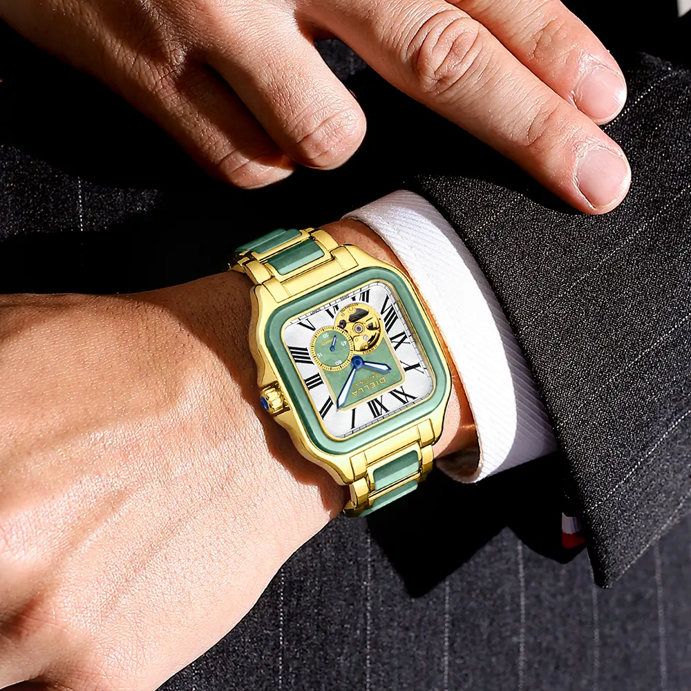 Diella Watches for Men, Mens Watches Waterproof Date Luminous, Dial is Inlaid with Emerald Jade, Crown with Sapphire Automatic Watches for Men Highend Luxurious Gift