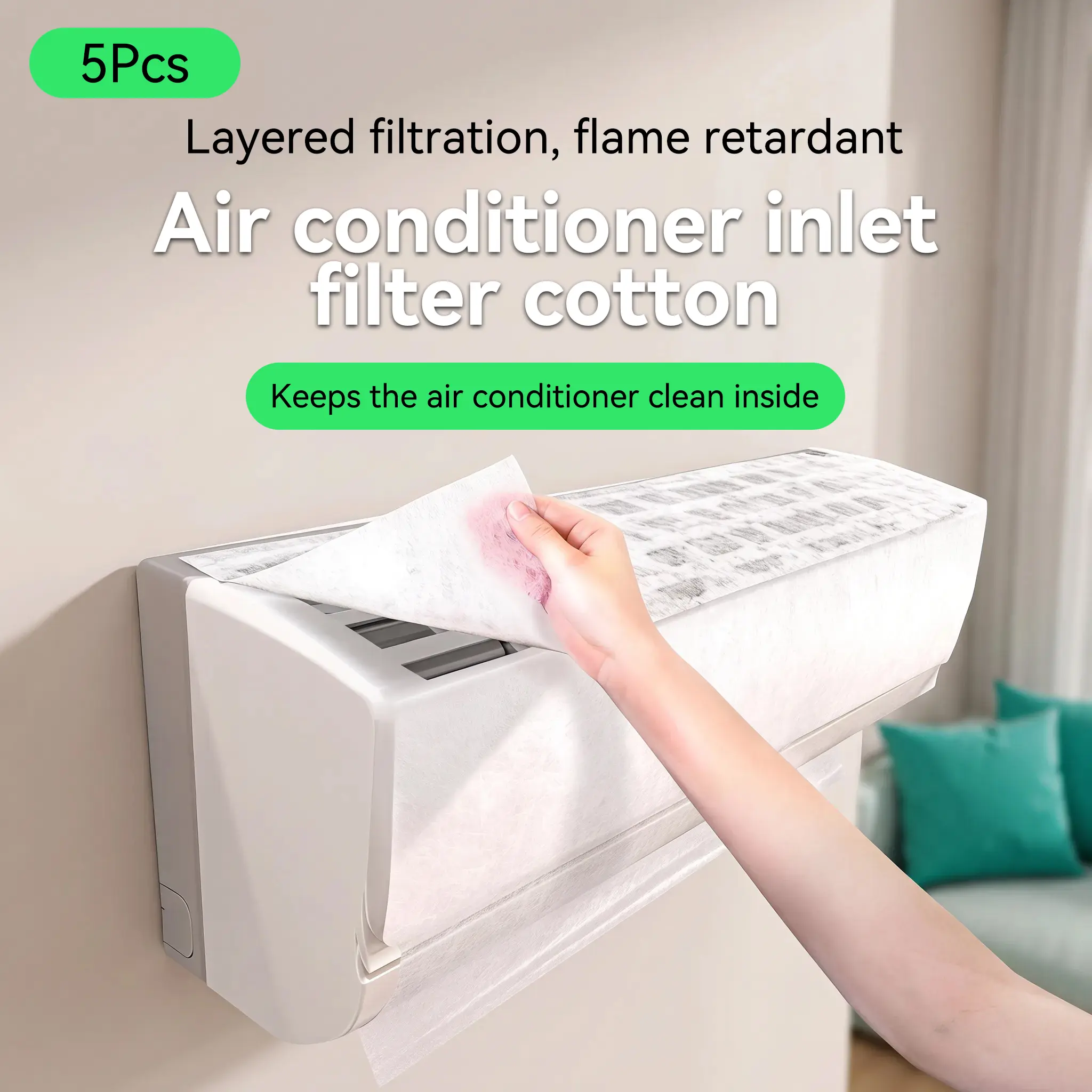 5 Pack Disposable Air Conditioner Intake Filter Sheet, Self Adhesive AC Dust Filter Film, Household Air Conditioning Dustproof Filter Accessory