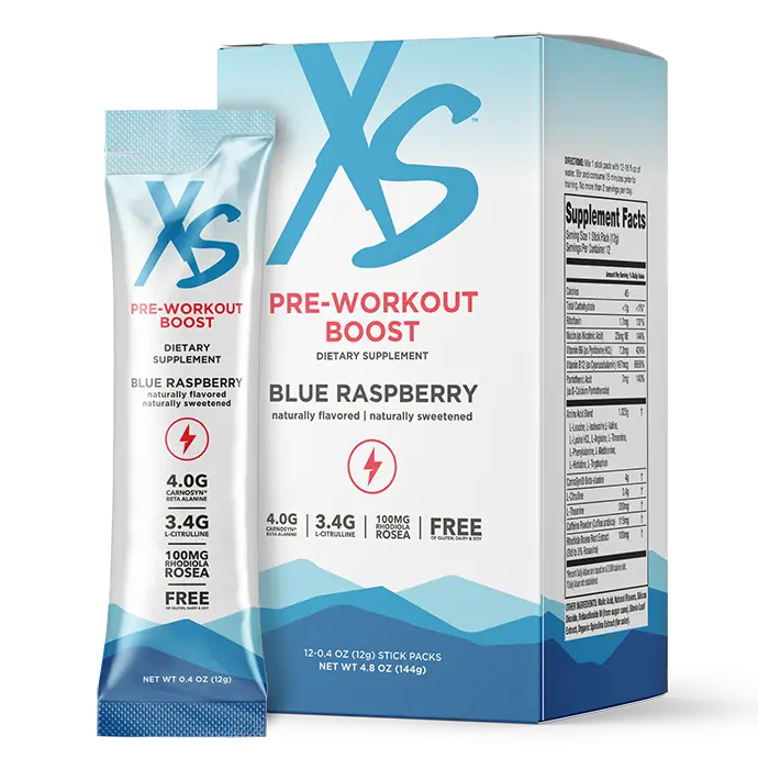 AmwayXS Pre-Workout Boost – Blue Raspberry | 12 Stick Packs | Pre-Workout Drink Mix
