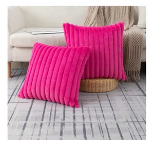 Set of 2 Hot Pink Faux Fur Decorative Throw Pillow Covers Fluffy Striped Pillowcase Cushion Covers 18 x 18 Inch Decor Sofa Couch Bedroom
