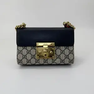 Pre-owned GUCCI Canvas Crossbody Bags Padlock Black Red Small GG Supreme