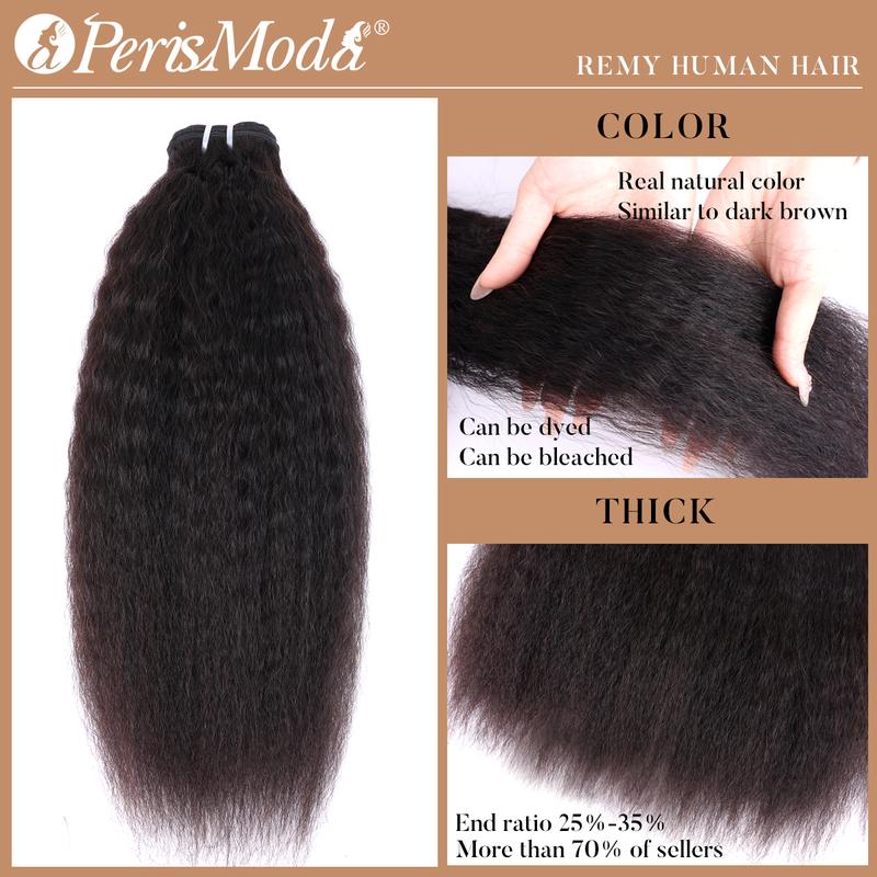 15A PerisModa Kinky Straight Bundles Human Hair Weave Yaki Straight Bundles 12-32 Inches Remy Hair 4C Extensions Set 100% Unprocessed Brazilian Virgin Hair Natural Color For Black Women