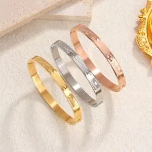 Waterproof Love Bangle Bracelets for Women - 14K Gold Plated Hinged Bracelet Dupe with Cubic Zirconia - Stainless Steel Bracelet Stack Trendy Jewelry