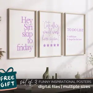 Purple Office Wall Decor, Girly Home Office Posters Funny Quote Motivational Prints for Women, Sassy Desk Decor Purple Office Accessories