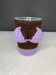 Crochet Drink Sleeves - Purple & Brown Cozy Cup Holder with Handmade Crochet Pattern for Beverage Accessories - Simple Stylish Decorative Element for Daily Drinkware