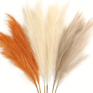 6-Pcs 35.43-inch Faux Black Pampas Grass Large Tall Fluffy Artificial Fake Flower for Black Bathroom Decor Boho Decor for Floor Vase Filler Farmhouse Home Wedding Decorations (Orange & Beige) Faux Plants Indoor