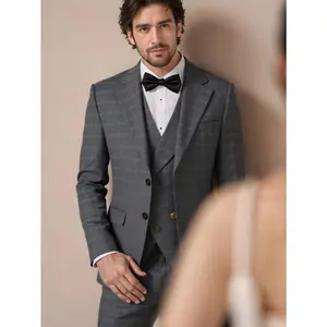 Men's 4 Piece Suit Slim Fit Formal Peak Lapel Elegant Tartan Jacket Vest & Pants Set for Wedding Business Party Blazer Menswear Soft suits