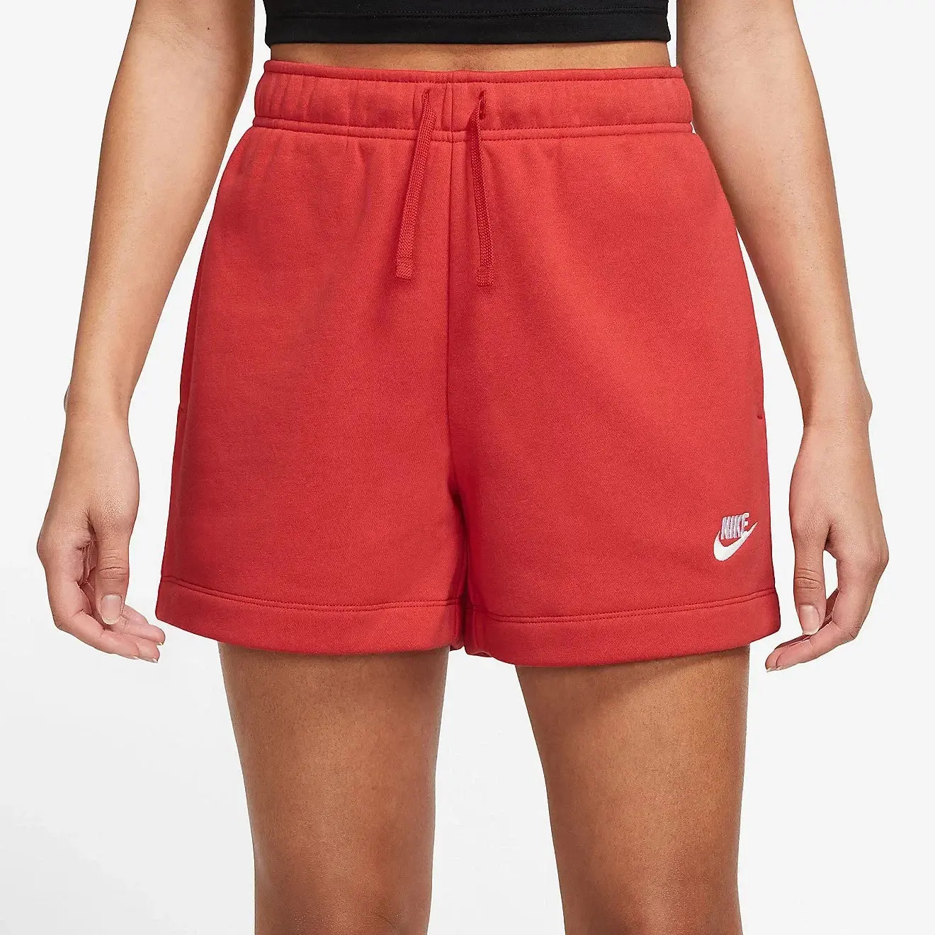 Nike Women's Sportswear Club Fleece Athletic Shorts, University Red, Drawstring Waist, Style DSGL154