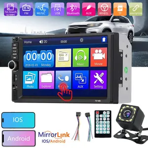 7 inch Car Stereo Double Din Radio Touchscreen with Backup Camera, Double Din Car Stereo 7” Touch Screen Car Radio, Multimedia Car Audio Support Link,Bluetooth Caller ID,FM/MP3/MP4/USB,Aux Input Car Audio Receivers