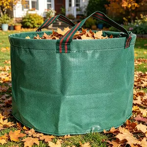 16 Gallon Garden Trash Bags, 60L Reusable, Foldable Industrial Fabric, with Handles, Ideal for Gardening Leaf Collection