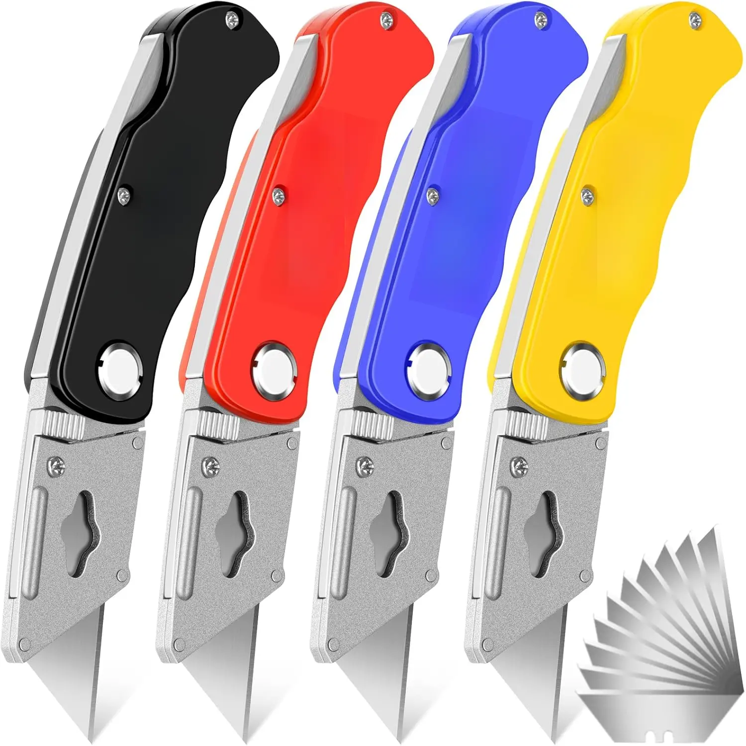 4 Pack Folding Utility  with Extra 10 count , Box Cutters for Home, Office, Warehouse, Durable  , Box , Box Opener, Small Box  with Clip, Navajas de Trabajo