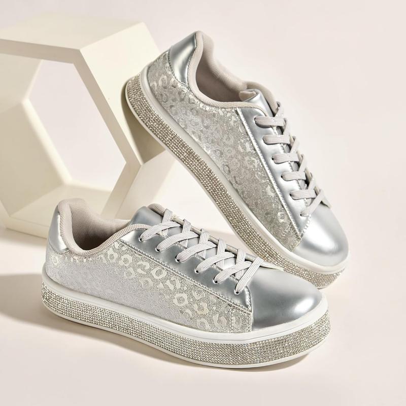 Women's Glitter Tennis Sneakers Neon Dressy Sparkly Sneakers Rhinestone Bling Wedding Bridal Shoes Shiny Sequin Shoes