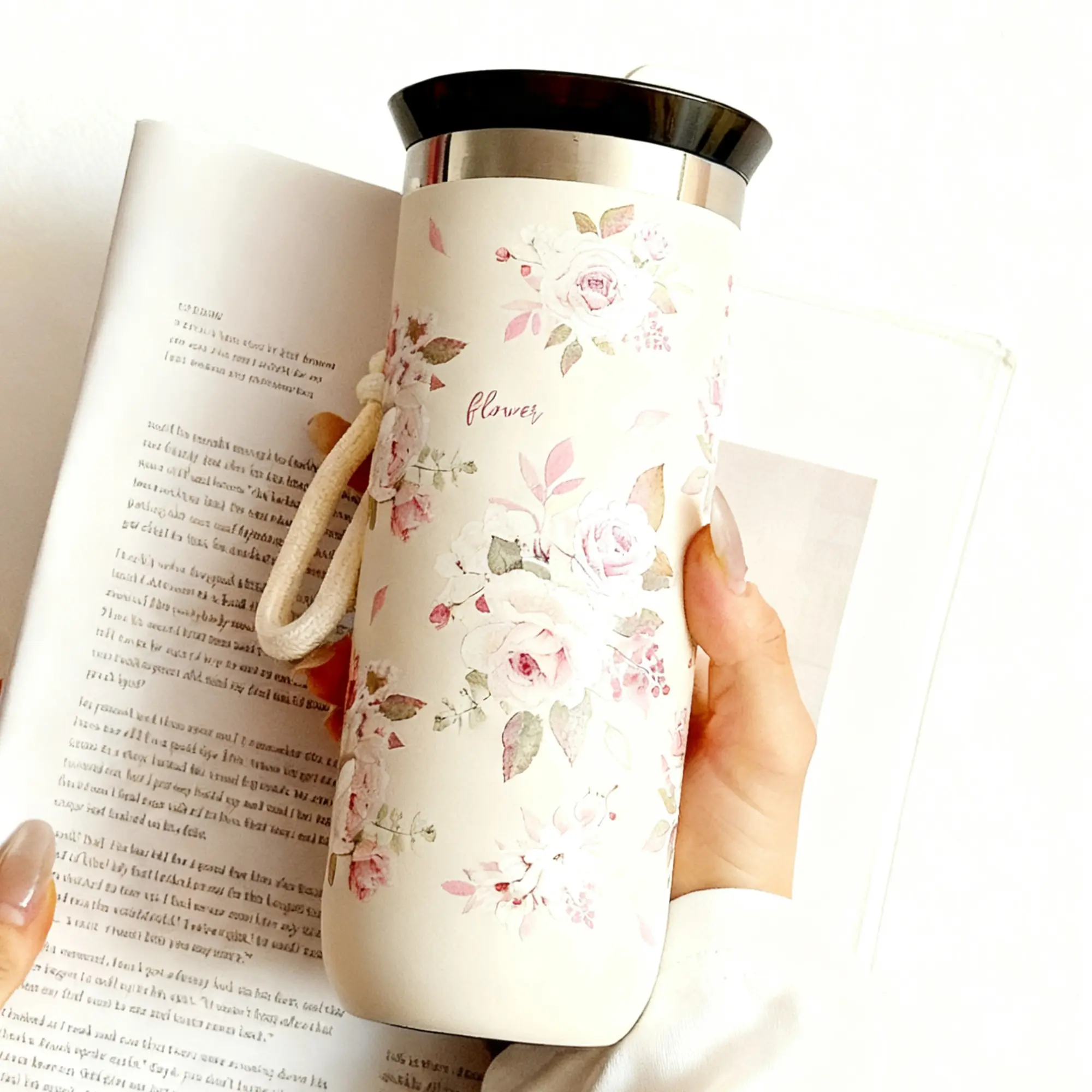 1pc 500ML Watercolor Flower Stainless Steel Insulated Coffee Cup, Travel Mugs Insulated For Hot And Cold, Office Cup, Home Tea Cup, Stainless Steel Tumbler, Vacuum Insulated Cup, Thermal Cup, Insulated Drink Cup, Holiday Gift
