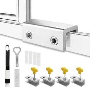 4 Set Sliding Window Locks with Cleaning Brush Adhesive Bumpers, Vertical Hex Key Window Security Lock, Sliding Door Locks Security for  Proof Home Safety Secure