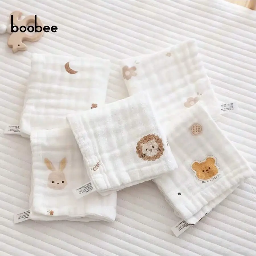 5pcs Baby Saliva Towels, Newborn Ultra Soft Comfortable Small Squares, Baby Face Wipes, Multi-Purpose, Skin-Friendly, Strong Absorbency, Infant Essentials