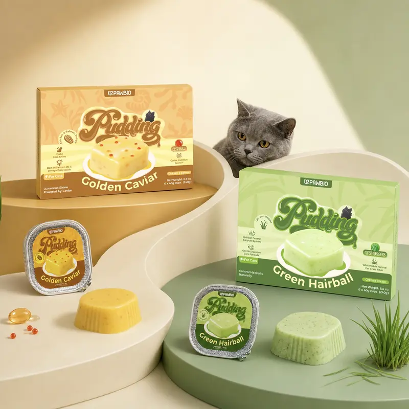PAWBIO Functional Cat Pudding Treat & Food Topper, Lickable Mousse for Hairball & Skin-Coat Support, 6 x 40g Cups