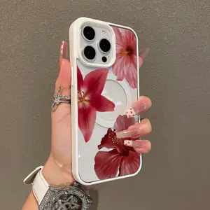 Multi-Functional Magnetic Case for iPhone11/12/13/14/15/16/promax Red flowers, elegant beauty y2k cased MagSafe Ready, Anti-Fall,Ultra-Thin Design | Perfect for Everyday Use