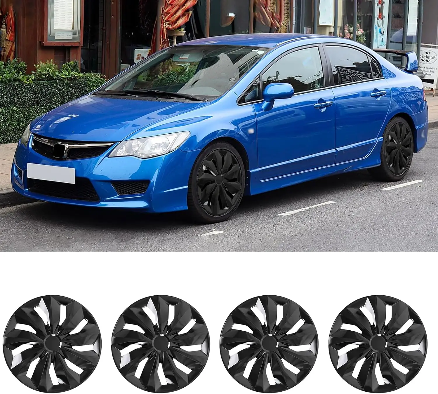 DREAMIZER 15" 16" Wheel Rim Cover Hubcaps Replacement Snap on Wheel Cover Kit Universal R15 R16 Hub Cap Black Hubcaps Wheel Covers Set of 4 Compatible with Toyota Corolla Nissan Sentra Honda Civic Most Cars