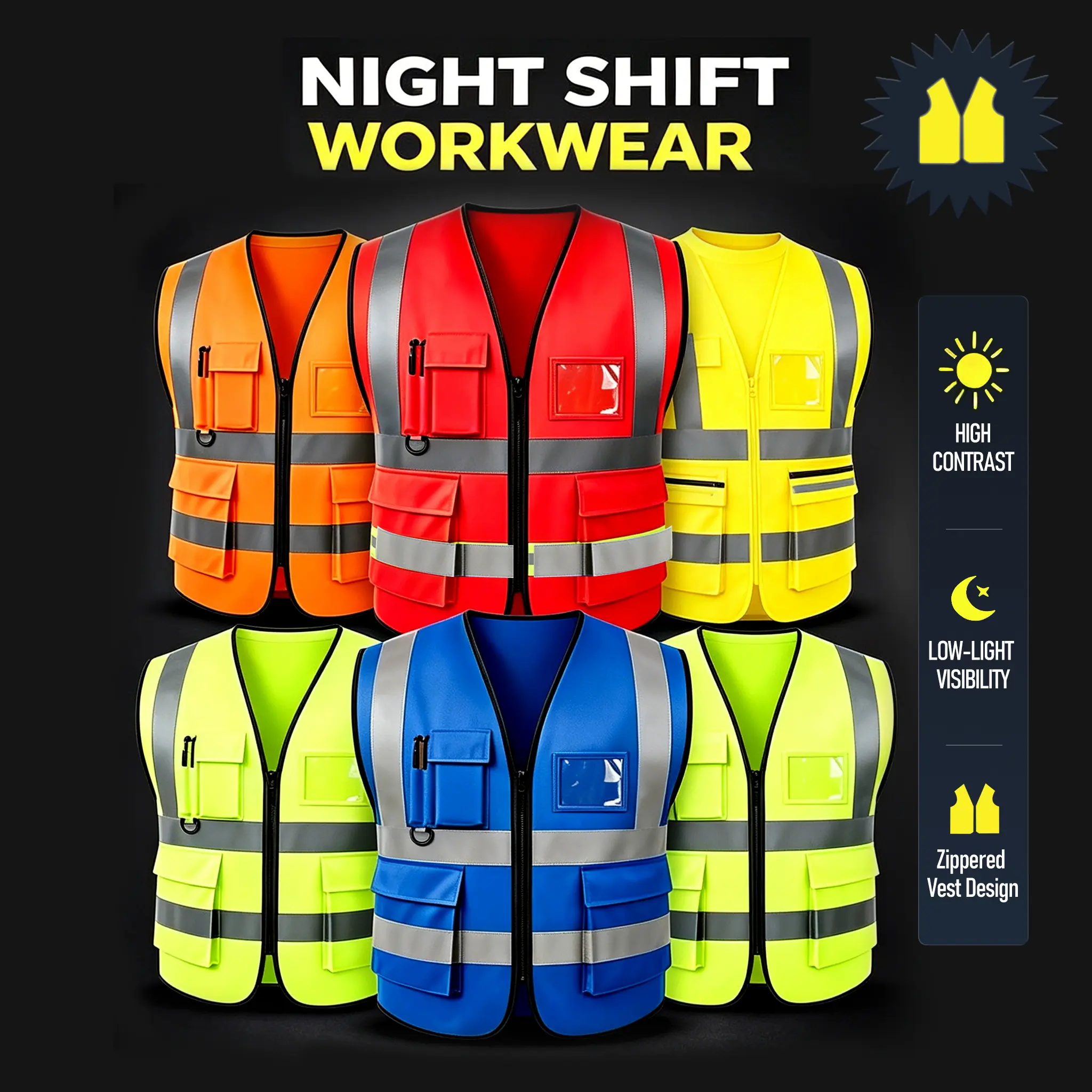 Supervisor Safety Vest High Visibility , ANSI/ISEA Compliant Zippered Reflective Work Vest with Hook-and-Loop Pockets, Yellow for Construction Workers, Ideal for Construction Sites & Warehouse Operations, High Visibility Vest