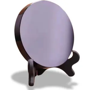 Natural Black Obsidian Scrying Mirror - Healing Crystals for Witchcraft, Divination, Meditation, Crystal Decor with Wooden Stand- 3.15"