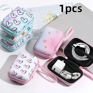 Data Cable Charger Organizer Bag for Earphone Storage, Anti-Drop Zipper Pouch, Creative Painted Design, Protective Accessory Case