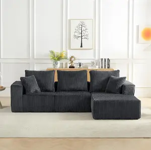 Modular Sectional Sofa, Modern Corduroy Cloud Couch with Deep Seat, Upholstered 4-Seater Sofa for Living Room, No Assembly Required( DARK GREY)