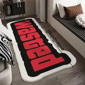 Velvet 1000g+10mm ins trend "WASTED" letter bedside strip carpet, Soft Area Rug, black and red contrast color bedroom decoration personalized carpet soft and comfortable living room corridor washable carpet non-slip