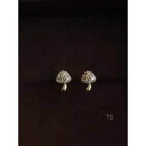 925 Sterling Silver Plated 14k Gold Cute Style Exquisite Mini Mushroom Earrings Versatile Sweet Simple Women's Jewelry
