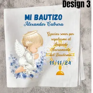 Recuerdos de Bautizo, Personalized Baptism Favors Eden Andres Custom Napkins 17x17 Polyester Cocktail Napkins with Angel Design & Custom Text for Christening