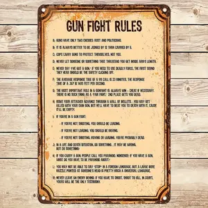 Vintage Western Gunfight Rules Metal Tin Sign - 8"x12" Rustic Wall Decor for Home, Bar, Cafe, Garage - Indoor & Outdoor Use, Easy Installation, No Power Needed, Antique Style with Distressed Finish, Vintage Metal Tin Sign