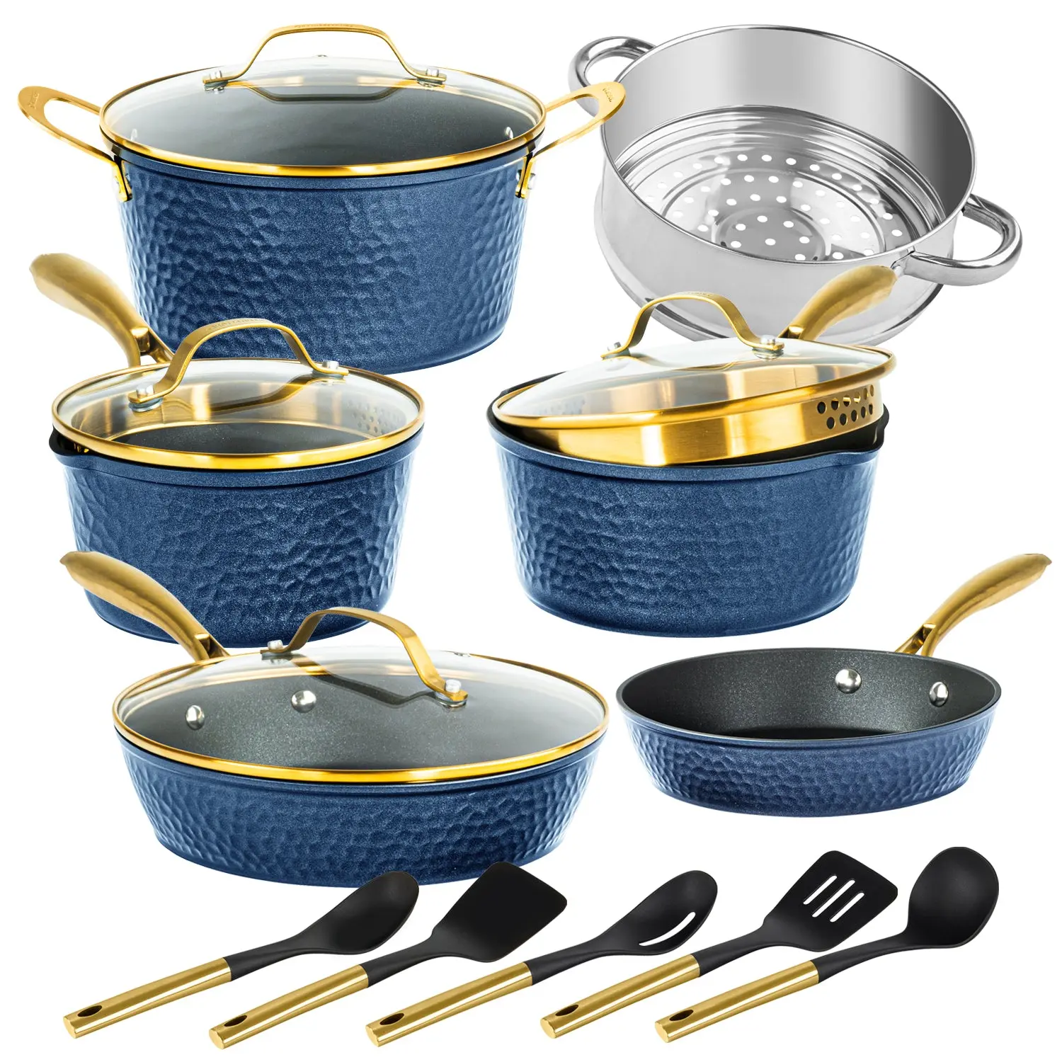 Granitestone Charleston Collection - Hammered Cookware - Pots, Pans, Utensils Included
