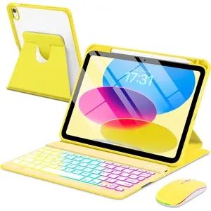 Case with Keyboard  for iPad A16 11th 10th Generation 11/10.9 inch,Rainbow Backlit Detachable Keypad Rotatable  Cover with Pencil Holder for iPad 11 2025 10 Gen 2022 Yellow