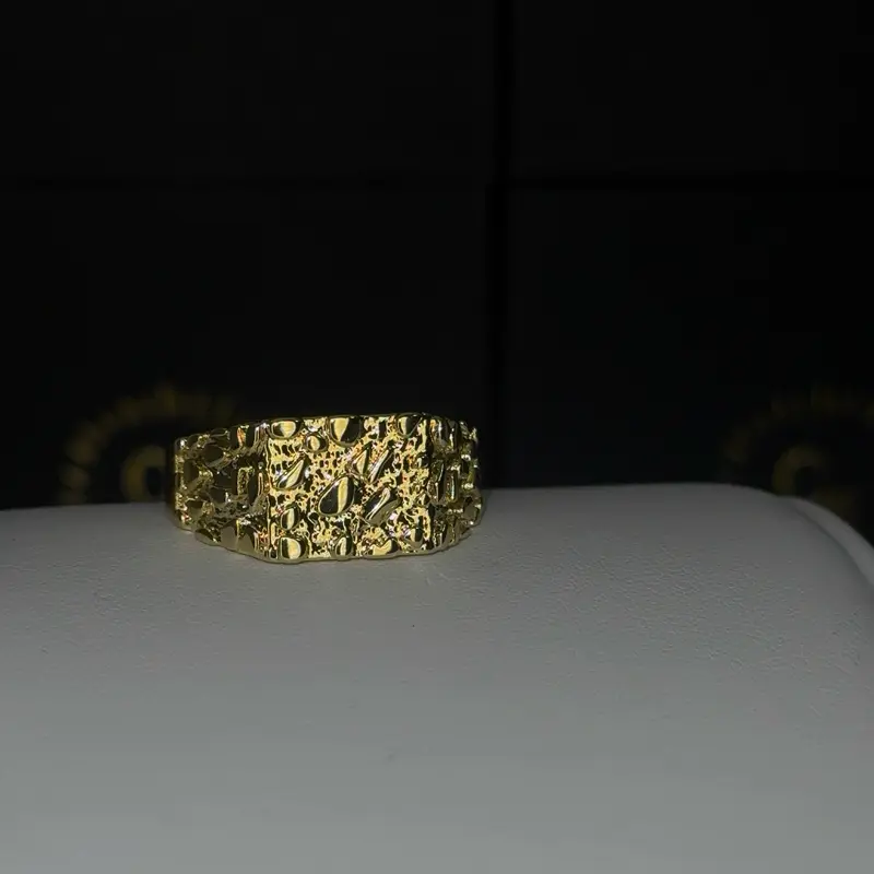 CEJEWELRY 14k Gold-Plated Stainless Steel Nugget Ring - Textured Detailing, Highly Polished Finish, Elegant Design, Imported Gold Ring for Men's Accessories, Versatile Wear, Mens Gifts