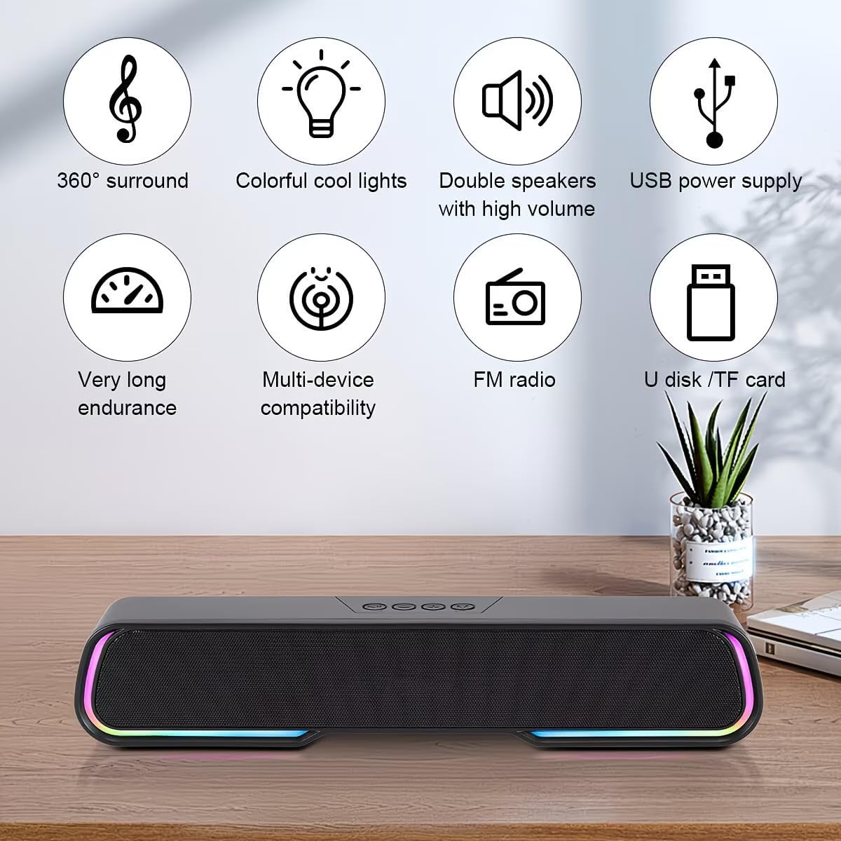 Computer Speakers for Desktop PC, Bluetooth PC Speakers with Dynamic RGB Light, Wired USB Plug & Play Computer Sound Bar, USB Powered Gaming Speakers for Desktop, Laptops, Phone, Tablet
