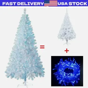 4ft 5ft 6ft 7ft White Christmas Tree with Blue Lights Home Holiday Store Indoor