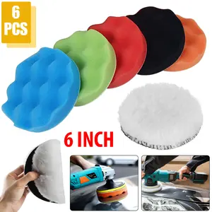 6Pcs Car Polishing Pad Kit - 6Inch Car Buffing Kit,Foam Sponge Pads with Wool Pads,Automotive Buffing Tool,Cleaning Tools, brush