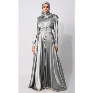 Contemporary Couture: Grey Satin Flared Abaya