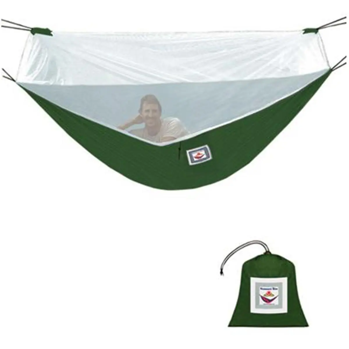 BLISS Reversible Nylon Outdoor Waterproof Hammock with Mosquito Net, Portable Travel Camping Equipment, Forest Green, 350 lbs Capacity, Durable Hammock, Portable Travel Hammock