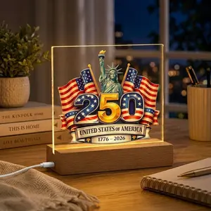 USA 250th Anniversary Liberty Statue American Flag Keepsake Rectangle Acrylic Night Light Independence Day Gift Patriotic Acrylic Home Decor