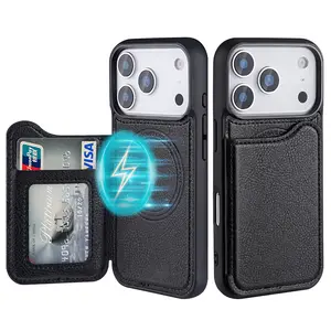 Minimalist Magnetic Flip Card Slot Leather Phone Case | Protective Case with Card Holder, Supports Wireless Charging | Shockproof and Scratch-Resistant Design | Compatible with iPhone 17/16/15/14/13 Pro Max | Stylish Modern Accessory