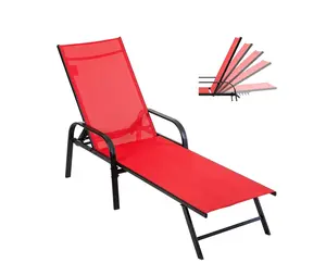 Park Steel Stacking Chaise Lounge Chair for Outdoor Patio, Red