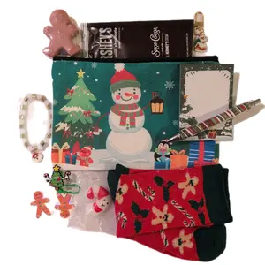 Holiday Bag with Soap Squishy Bracelet Socks Hot Cocoa Straw Topper Notepad Pen Sticker Accessory Stationery Pouch Organizer for Gift Stocking Stuffer Office Secret Santa Bundle Set
