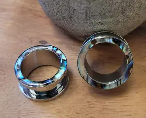 Pair Abalone Steel Shell Screw Fit Steel Tunnels Ear Plugs Gauges 4g 2g 0g 00g 1/2 9/16 5/8 inch earrings jewelry wedding unique pretty gift