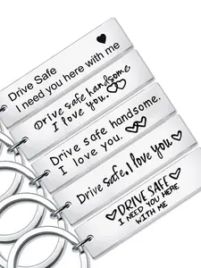 1 neutral silver, Lightweight keychain, Personalized engraved with phrases and heart shape, made of stainless steel, with safety wishes. Perfect for lovers/friends during daily commuting/driving, Valentine's Day/Anniversary care gift