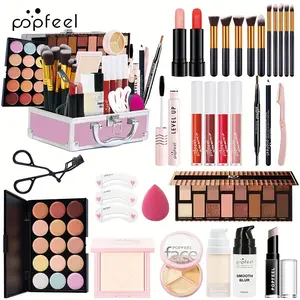 All in One Makeup Kit for Women Full Kit, Includes Eyeshadow,Foundation,Eyeliner,Mascara,Eyebrow pencil,Contour Stick, Makeup Brush, Makeup Sponge, Make Up Gift Set for Women, Teens Daily Cosmetic Black Case