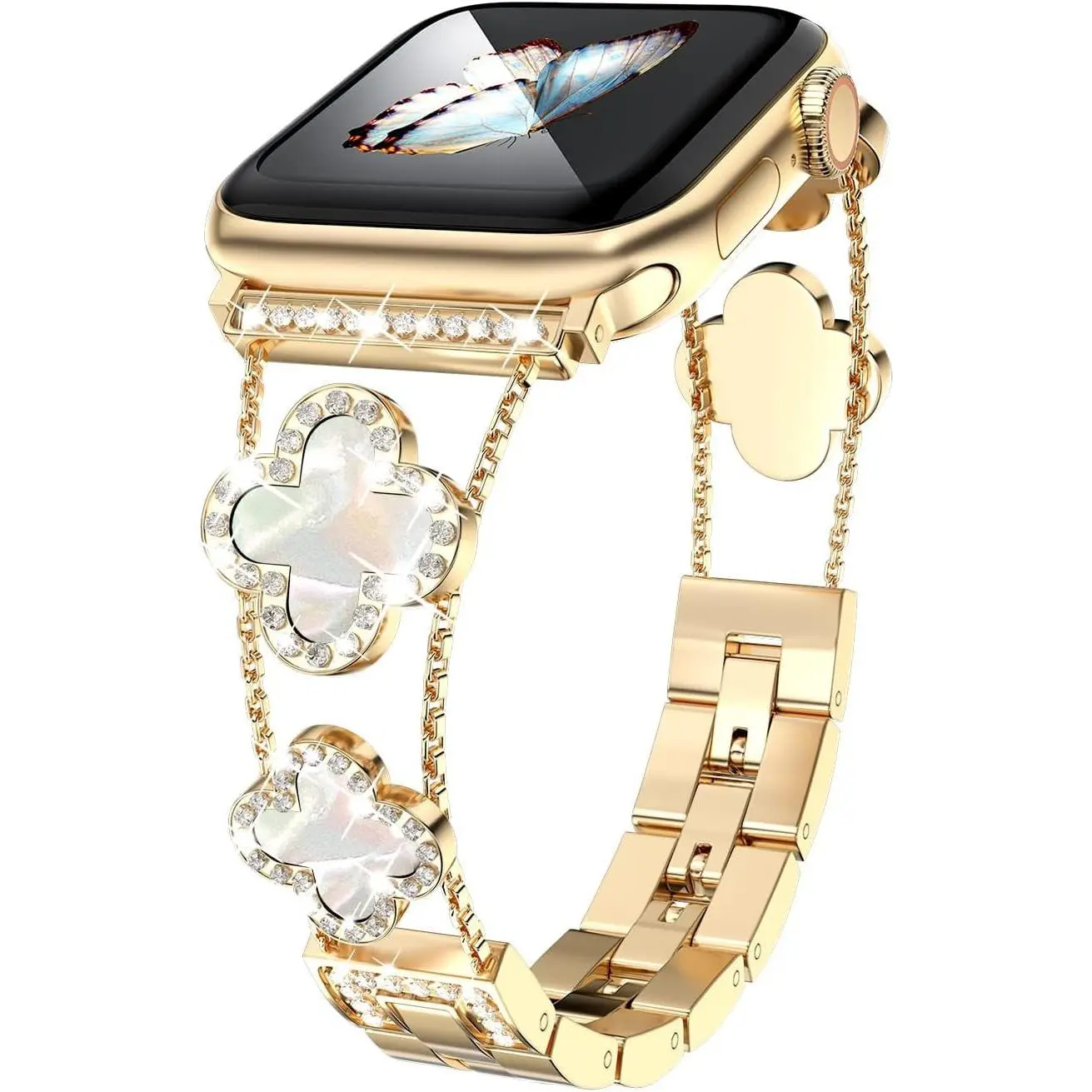 Metal Bands Add Sparkle to Your Watch For Apple Watch Series 11/10/9/8/7/6/5/4/3/2/SE/Ultra Clover Simple and Stylish Compatible with 38mm40mm41mm42mm44mm45mm 46mm49mm
