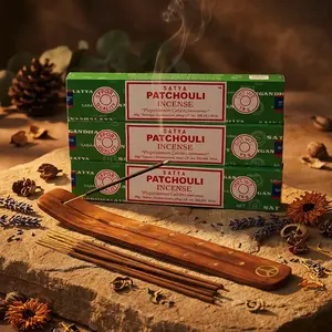 Satya Patchouli Incense Gift Set – 45 Sticks & Wooden Holder