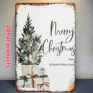 Vintage Rustic Farmhouse Wooden Christmas and New Year Wall Decor Sign Featuring a 2D Flat Recycled Wood Tree with White and Golden Ornaments